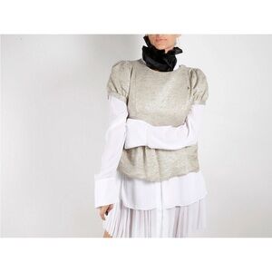 Loeffler Randall Puff Sleeve Metallic Gold Peplum Blouse Size 4 Romantic Femme